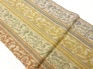 縞に花唐草模様織出し開き名古屋帯（額縁仕立て）